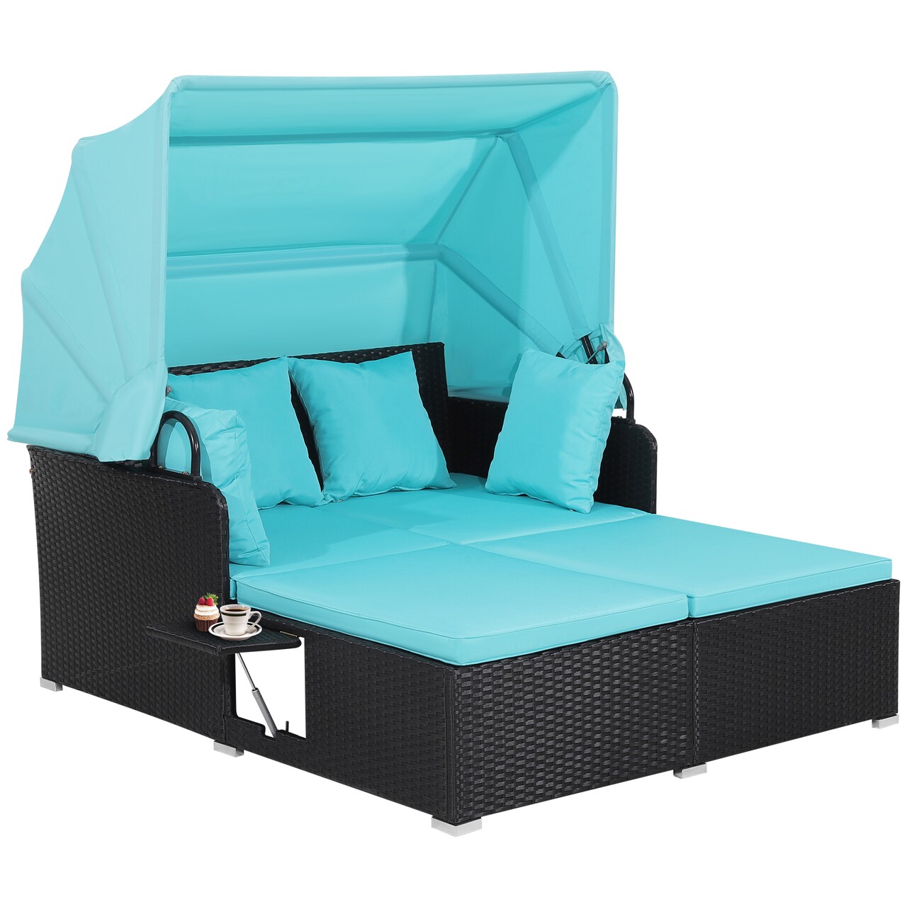 Patio Daybed PE Rattan Canopy Sofa Cushioned Outdoor Furniture